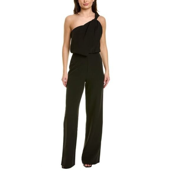 Halston black one shoulder jumpsuit size 10